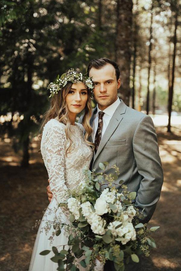 NumberSea Beautiful A-line Tulle Lace Long Sleeves Wedding Dresses, Bridal Gowns, MW590