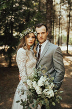 NumberSea Beautiful A-line Tulle Lace Long Sleeves Wedding Dresses, Bridal Gowns, MW590