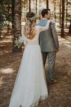 NumberSea Beautiful A-line Tulle Lace Long Sleeves Wedding Dresses, Bridal Gowns, MW590