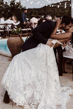 NumberSea Beautiful A-line V-neck Lace Straps Long Wedding Dresses, Bridal Dress, MW523