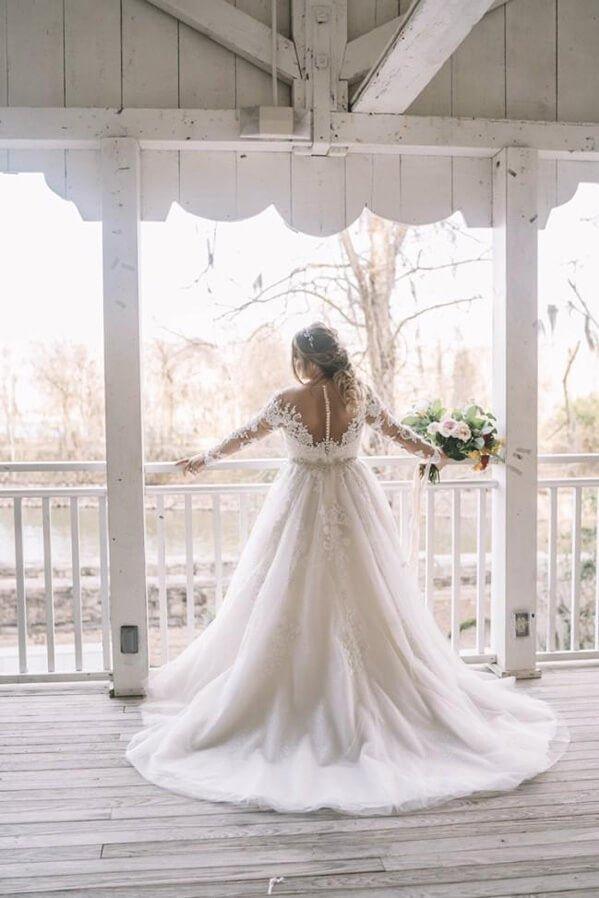 NumberSea Beautiful Lace Plus Size A-line Long Sleeves Wedding Dress, Bridal Gown, MW538
