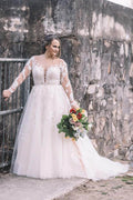 NumberSea Beautiful Lace Plus Size A-line Long Sleeves Wedding Dress, Bridal Gown, MW538
