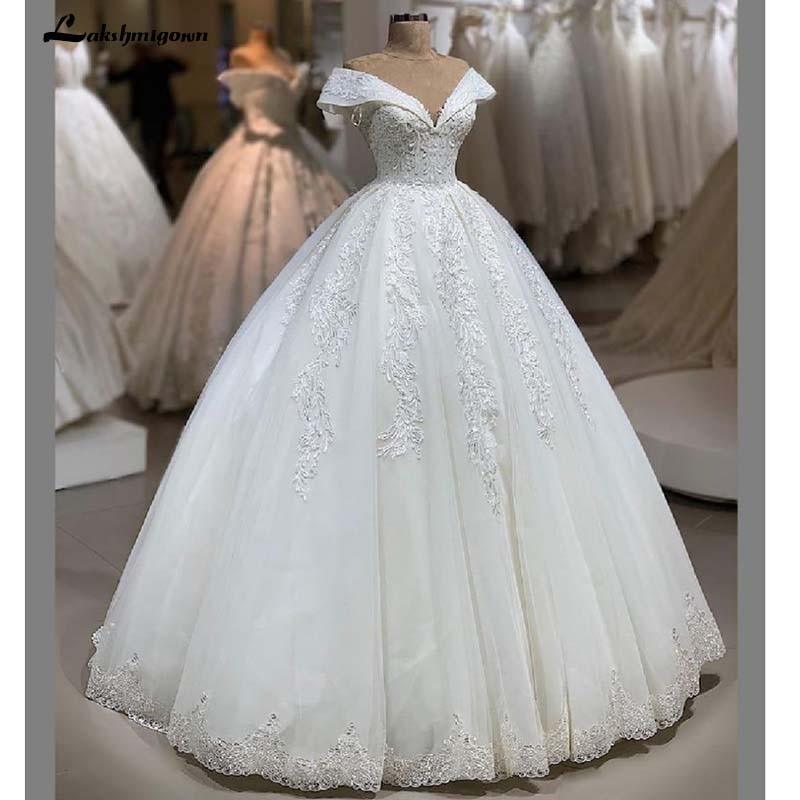 NumberSea Beautiful print wedding dresses lace-up back lace print V neck