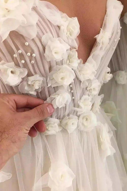 NumberSea Beautiful Wedding Dresses A-line Scoop Hand-Made Flower Beading Bridal Gown,MW449