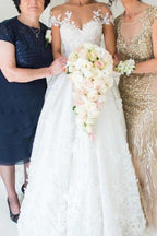 NumberSea Beautiful White Lace A-line Illusion Neck Wedding Dresses, Bridal Gown, MW563