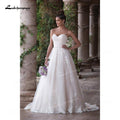 NumberSea Beautifully A-Line Tulle Wedding Dresses Sweetheart Neck Strapless Sleeveless Open Back Beading Sashes Court Train Bride Gowns
