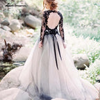NumberSea Black A line Wedding Dresses Backless Long Sleeves Vestidos de Noivas Bridal Suknia Robe De Mariee Gothic Bridal Gowns