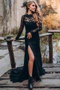 NumberSea Black Sheath Sweetheart Long Sleeves Lace Wedding Dresses, Bridal Gown, MW997