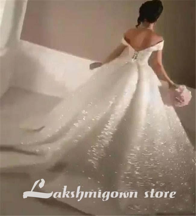 NumberSea Bling Ball Gown Wedding Dresses Off Shoulder Sequined Lace