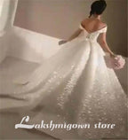 NumberSea Bling Ball Gown Wedding Dresses Off Shoulder Sequined Lace