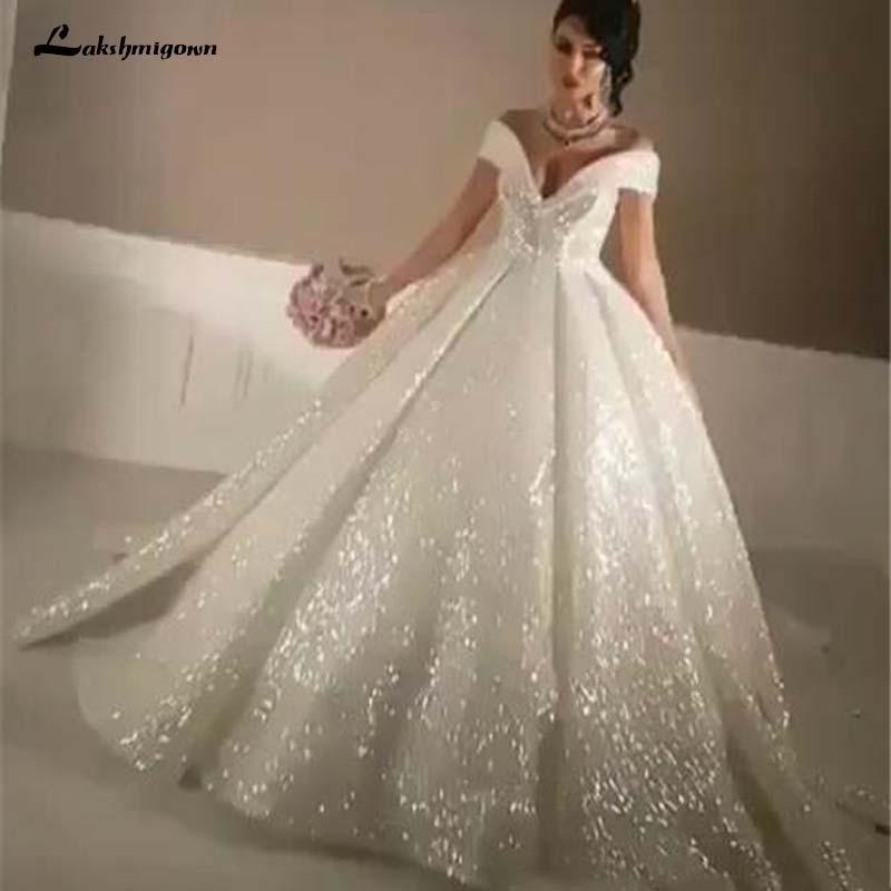 NumberSea Bling Ball Gown Wedding Dresses Off Shoulder Sequined Lace