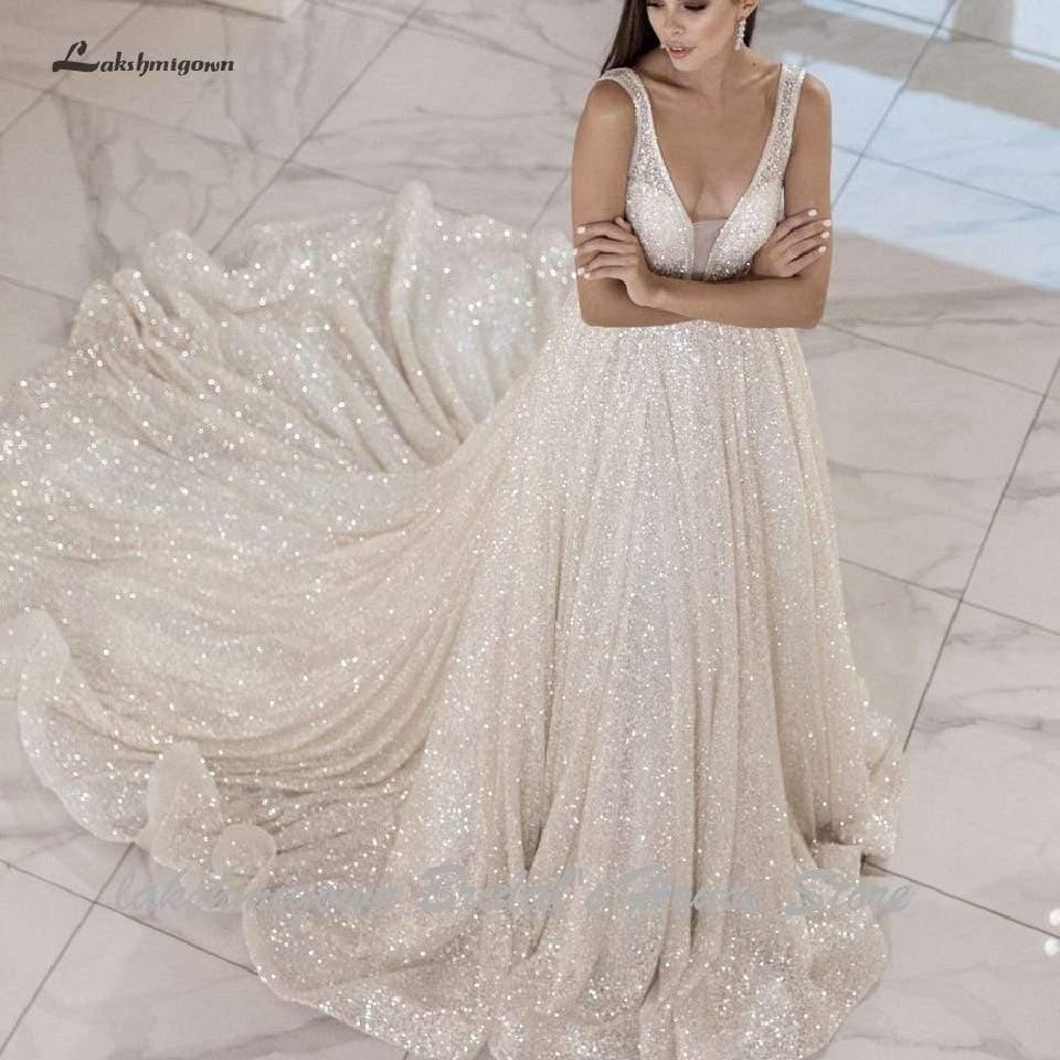 NumberSea Bling Bling Open Back A Line Wedding Dress