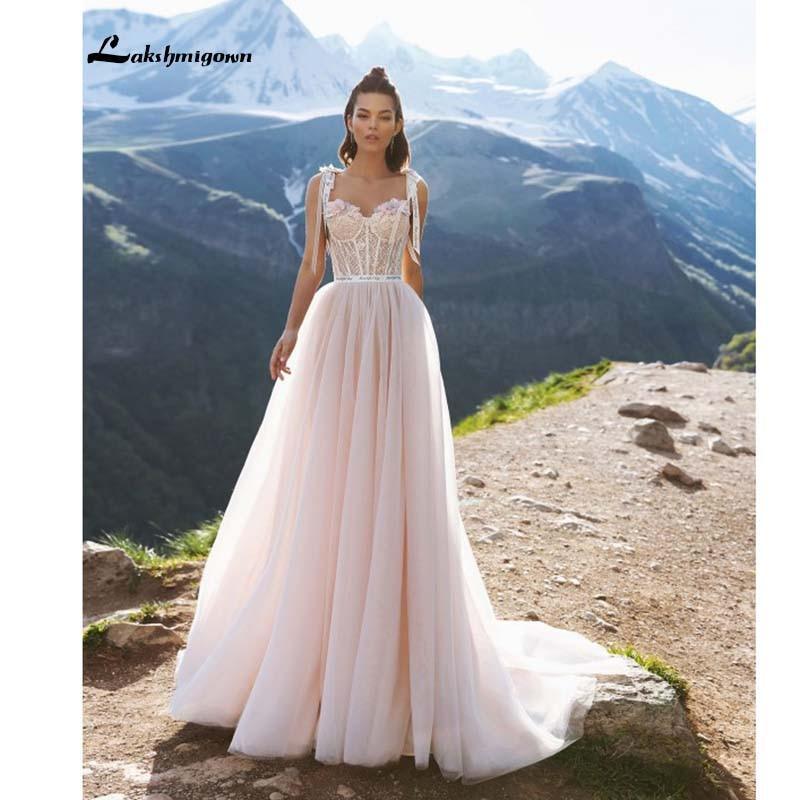 NumberSea Blush Pink Beach Wedding Dress Boho Style Backless