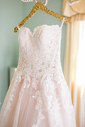 NumberSea Blush Pink Tulle Lace Sweetheart Wedding Dresses, A-line Bridal Gowns, MW607