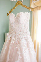 NumberSea Blush Pink Tulle Lace Sweetheart Wedding Dresses, A-line Bridal Gowns, MW607