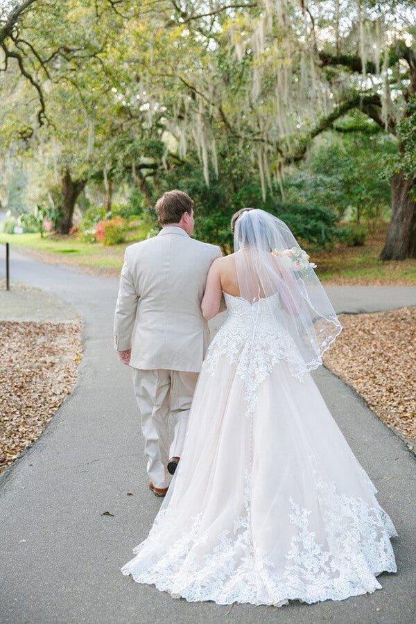 NumberSea Blush Pink Tulle Lace Sweetheart Wedding Dresses, A-line Bridal Gowns, MW607