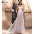 NumberSea Blush Pink Wedding Dress Beach Floor Length lace appliques