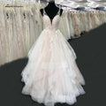 NumberSea Blush Pink Wedding Dress V Neck Luxury Beading Lace Bridal