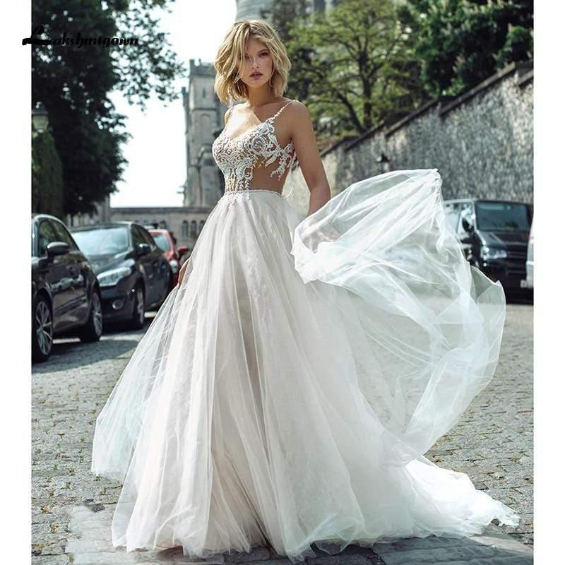 NumberSea Bohemia Beading Wedding Dresses Lace Beach