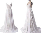 NumberSea Bohemian A-line V-neck Lace Wedding Dresses, Beach Wedding Gowns, MW801