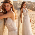 NumberSea Bohemian Boho Wedding Dresses 2021 Halter Backless Vestido Novia Lace Beach Bridal Dress Simple Wedding Gown robe de mariee