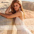 NumberSea Bohemian Boho Wedding Dresses 2021 Halter Backless Vestido Novia Lace Beach Bridal Dress Simple Wedding Gown robe de mariee