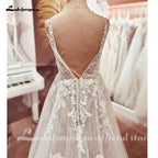 NumberSea Bohemian Lace Wedding Dresses V-Neck Appliques Spaghetti Strap A-Line Beach Bridal Dress Plus Size Wedding Gowns