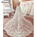 NumberSea Bohemian Lace Wedding Dresses V-Neck Appliques Spaghetti Strap A-Line Beach Bridal Dress Plus Size Wedding Gowns