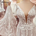 NumberSea Bohemian Lace Wedding Dresses V-Neck Appliques Spaghetti Strap A-Line Beach Bridal Dress Plus Size Wedding Gowns