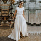 NumberSea Bohemian Two Pieces Wedding Dresses 2021 Lace Top Short Sleeve Bridal Gown Jewel Neck Beach Wedding Gown Vestidos De Novia