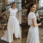NumberSea Bohemian Two Pieces Wedding Dresses 2021 Lace Top Short Sleeve Bridal Gown Jewel Neck Beach Wedding Gown Vestidos De Novia