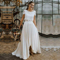 NumberSea Bohemian Two Pieces Wedding Dresses 2021 Lace Top Short Sleeve Bridal Gown Jewel Neck Beach Wedding Gown Vestidos De Novia