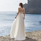 NumberSea Bohemian Wedding Dress 2021 Long Sleeve V-Neck Floor Length Chiffon A-Line lace Back Bridal Gowns  With Belt Charming For Women