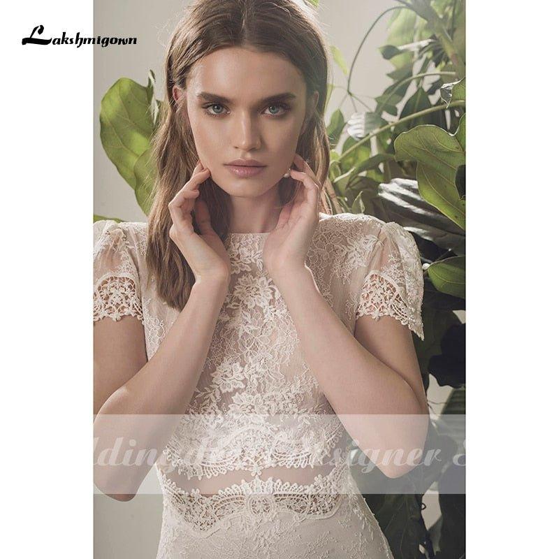NumberSea Bohemian Wedding Dress 2021 Two Pieces 2 Shorts Sleeve Floor Length Beach Bridal Gown Simple Chiffon For Women High Quality