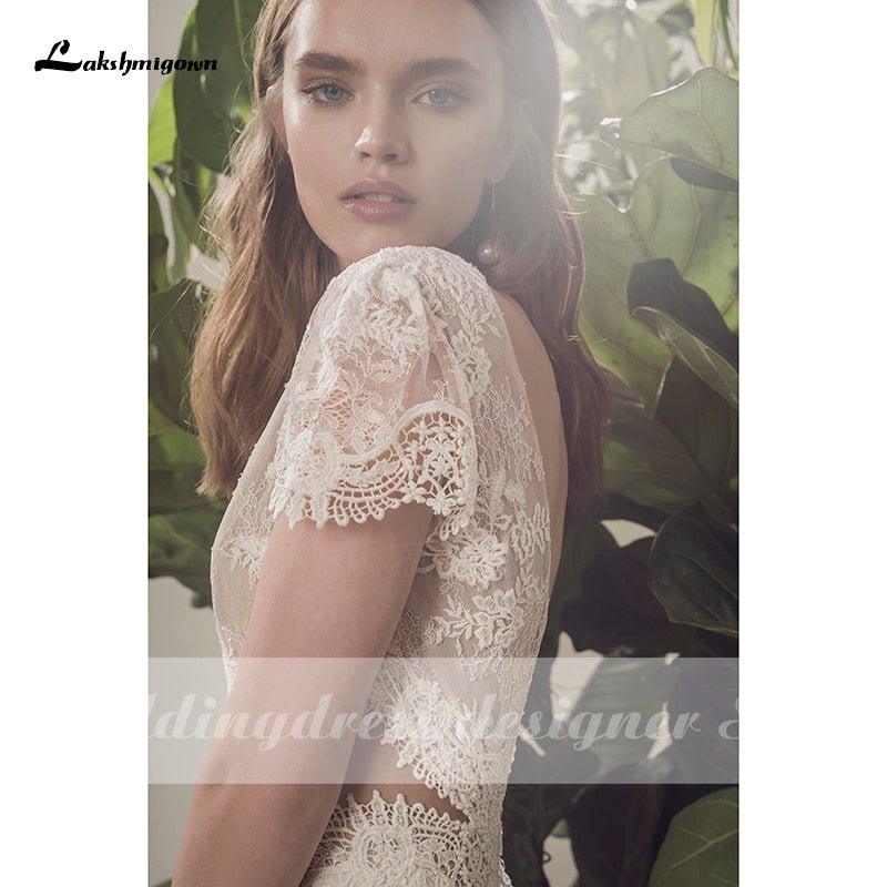 NumberSea Bohemian Wedding Dress 2021 Two Pieces 2 Shorts Sleeve Floor Length Beach Bridal Gown Simple Chiffon For Women High Quality