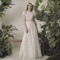 NumberSea Bohemian Wedding Dress 2021 Two Pieces 2 Shorts Sleeve Floor Length Beach Bridal Gown Simple Chiffon For Women High Quality
