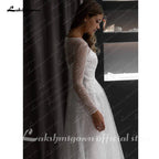 NumberSea Boho A-line Beach Wedding Dress See Through Sleeves Sweep Train Bridal Dress Custom Made Bridal Gowns