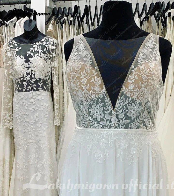 NumberSea Boho Bridal Deep V Wedding Dresses A Line 2025 Robe Longue Simple Beach Chiffon Wedding Gowns  robe de mariée