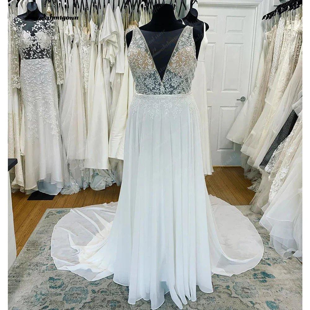 NumberSea Boho Bridal Deep V Wedding Dresses A Line 2025 Robe Longue Simple Beach Chiffon Wedding Gowns  robe de mariée