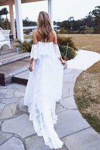 NumberSea Boho Lace A-line Half Sleeves Off-the-Shoulder Beach Wedding Dresses, MW630