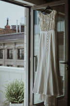 NumberSea Boho Lace Sheath Bateau Cap Sleeves Wedding Dresses, Bridal Gown, MW646