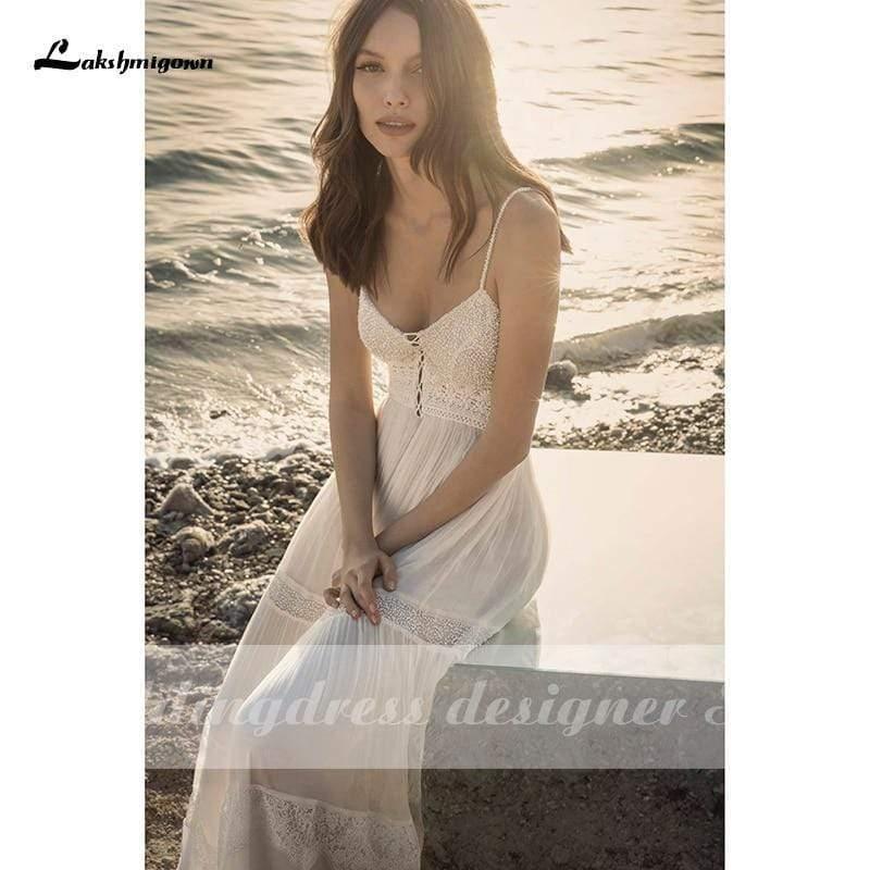 NumberSea Boho Lace Wedding Dress Deep V Neck Backless Robe Sexy Bridal Gown