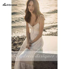 NumberSea Boho Lace Wedding Dress Deep V Neck Backless Robe Sexy Bridal Gown