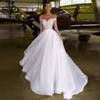 NumberSea Boho O Neck Long Sleeve Organza A Line Wedding Dress 2025 Lace Appliques Beading Bridal Gown