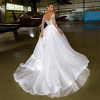 NumberSea Boho O Neck Long Sleeve Organza A Line Wedding Dress 2025 Lace Appliques Beading Bridal Gown