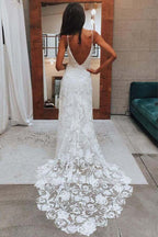 NumberSea Boho Rose Lace Sweetheart Spaghetti Strap Beach Wedding Dresses