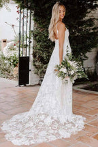 NumberSea Boho Rose Lace Sweetheart Spaghetti Strap Beach Wedding Dresses