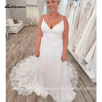 NumberSea Boho Spaghetti Straps Bridal Wedding Dresses A Line 2025 Robe Longue Simple Beach Chiffon Wedding Gowns Deep V Neck