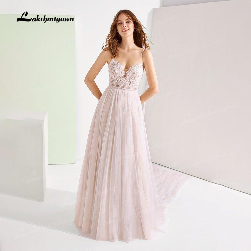 NumberSea Boho Spaghetti Straps Wedding Dresses 2021 vestido de noiva Plus Size Beach Wedding Gowns Elagant Tulle A-line Bridal Dresses