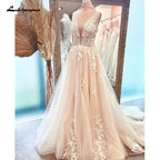NumberSea Boho V Neck Lace Beach Bridal Women Wedding Dress Backless 2025 gelinlik Wedding Gowns  custom made
